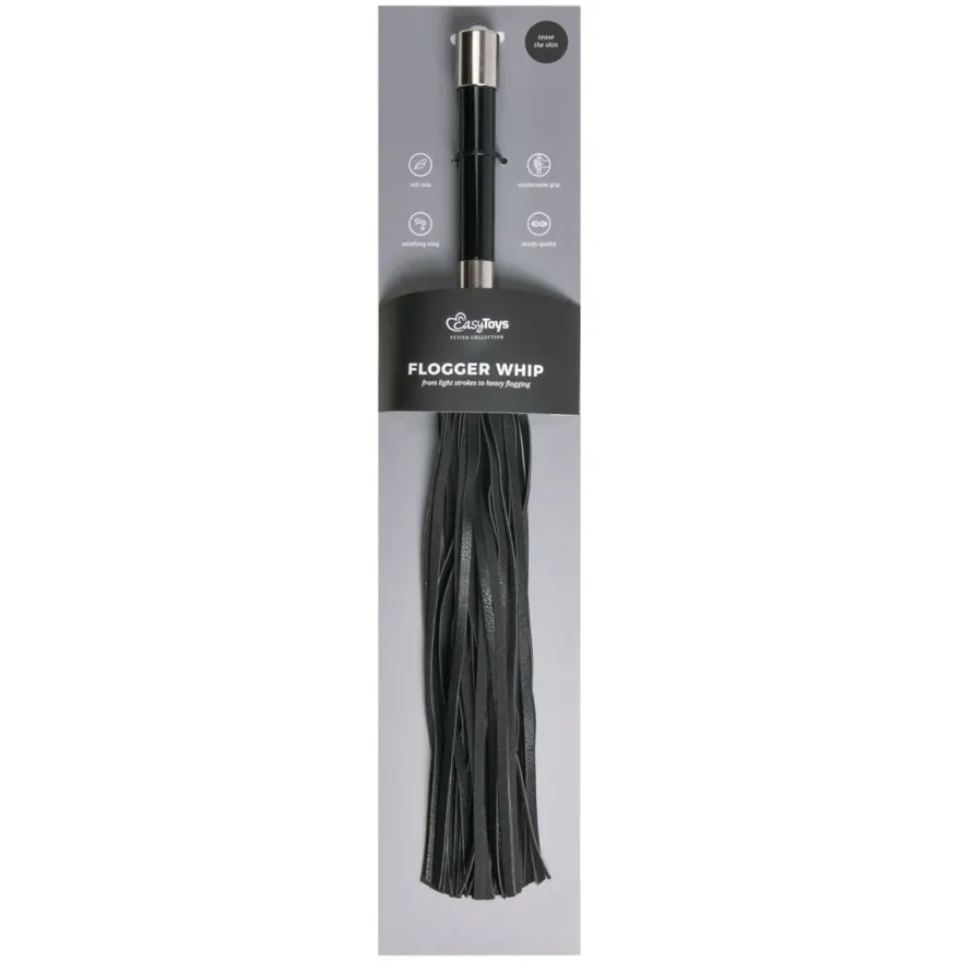 Easytoys Fetish Collection – Long Flogger with Metal Grip Zwart (1 stuk)