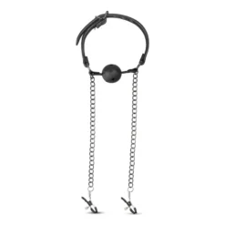 Easytoys Fetish Collection – Open Ball Gag with Nipple Clamps Zwart (1 stuk)