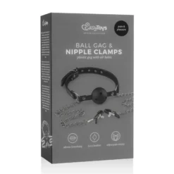 Easytoys Fetish Collection – Open Ball Gag with Nipple Clamps Zwart (1 stuk)