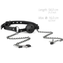 Easytoys Fetish Collection – Open Ball Gag with Nipple Clamps Zwart (1 stuk)