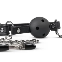 Easytoys Fetish Collection – Open Ball Gag with Nipple Clamps Zwart (1 stuk)