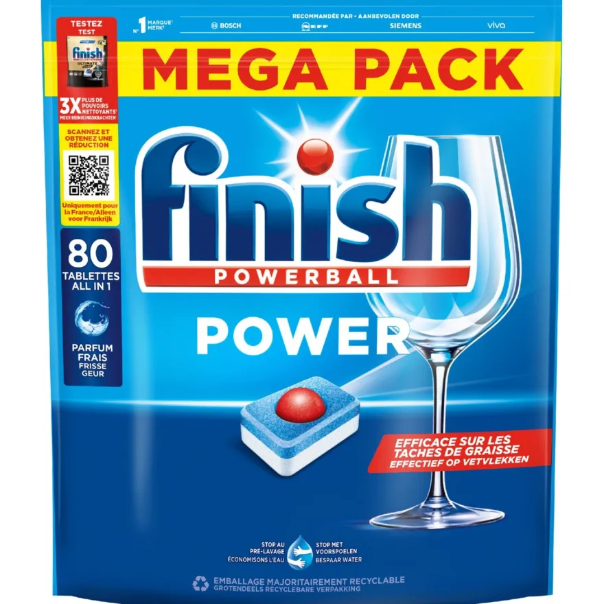 Finish Vaatwastabletten Power All-In-1 Regular Maxi Pack (80 tabletten)