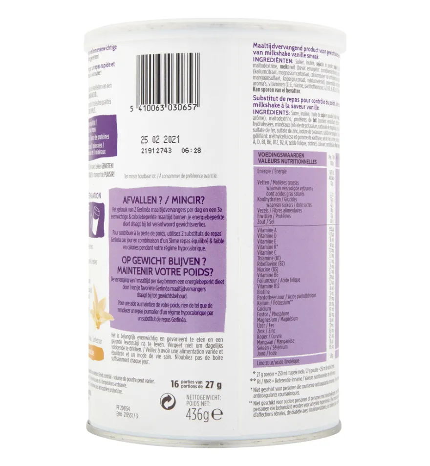 Gerlinéa Afslank Maaltijdshake Vanille smaak (436 gr)