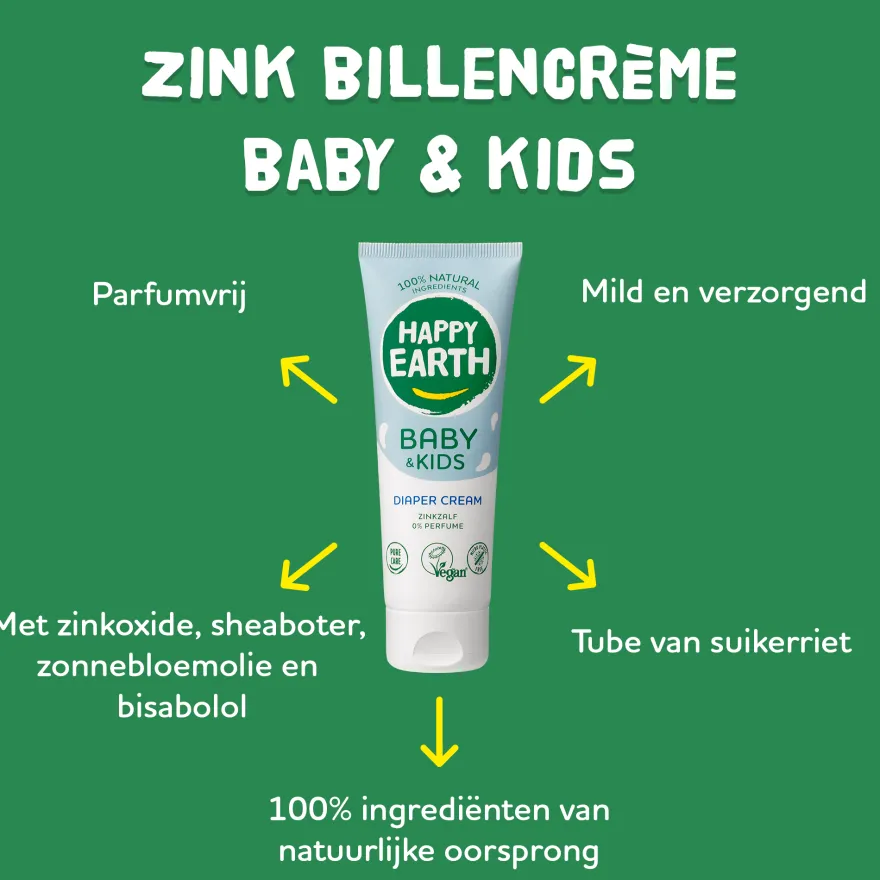 Happy Earth Billencreme zink voor baby & kids (75 ml)