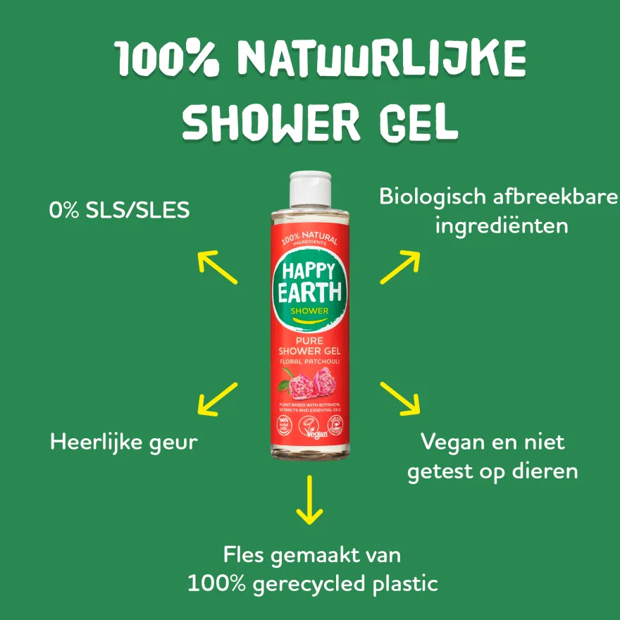 Happy Earth Pure showergel floral patchouli (300 ml)
