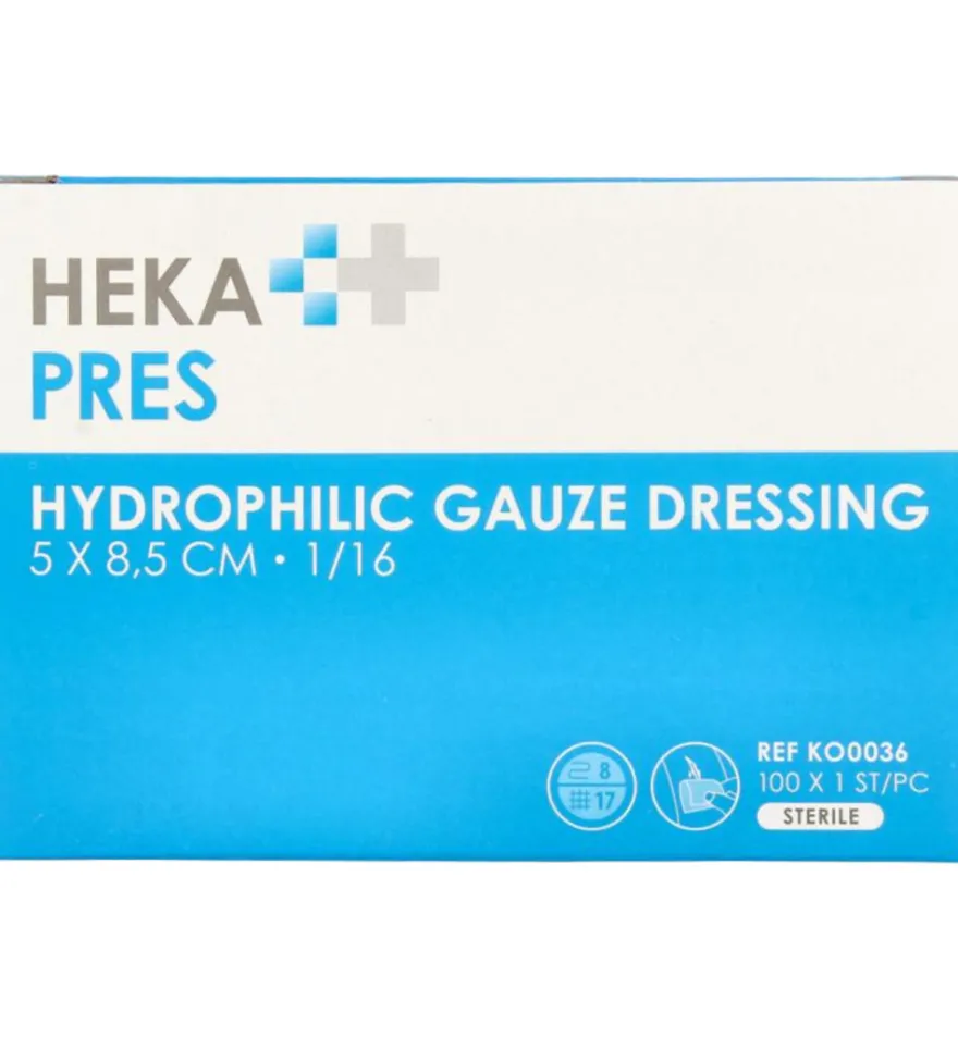 Hekapres Hydrofiel Gaaskompres 5×8.5cm (100 st)