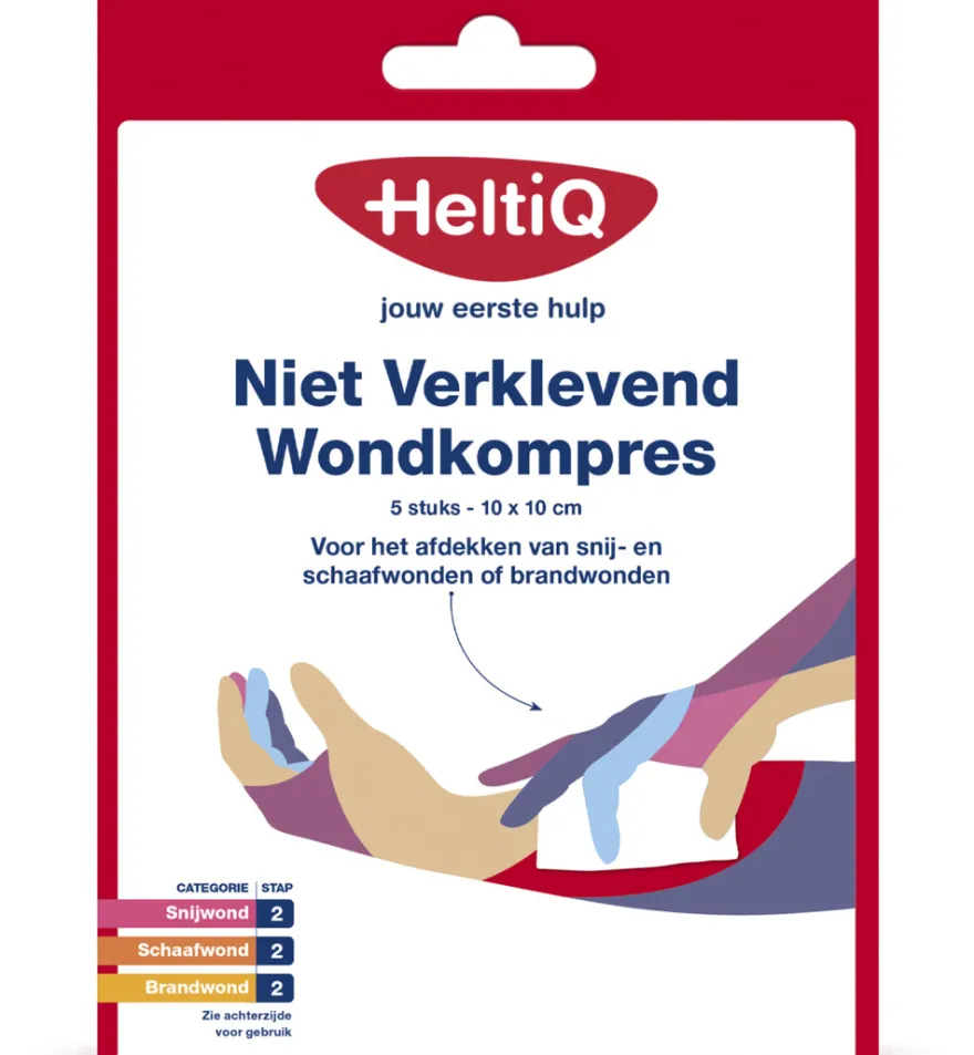 HeltiQ Niet verklevend wondkompres 10 x 10 cm (5 stuks)