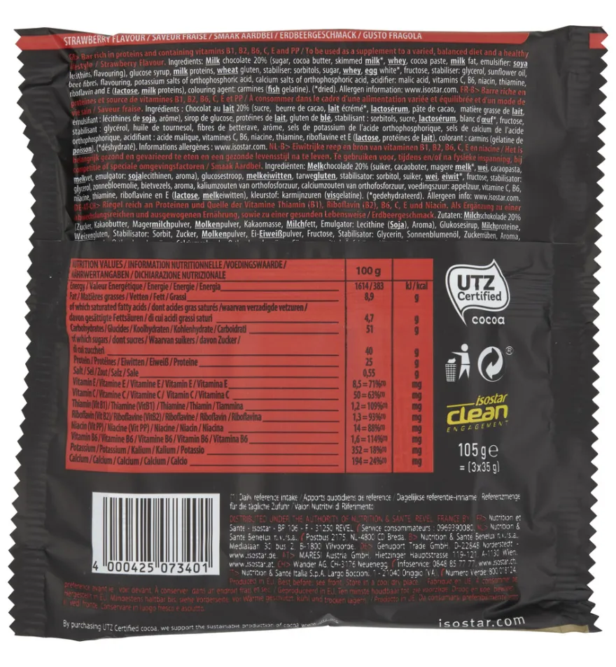 Isostar High Protein Reep Aardbei (105 gr)