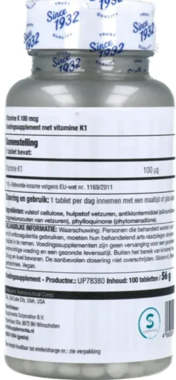Kal Vitamine K1 100mcg Tabletten (100 tabletten)