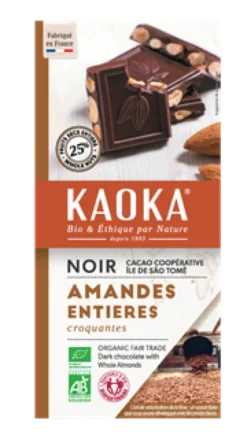Kaoka Chocolade Puur 66% met Amandelnoten Bio (180 gr)
