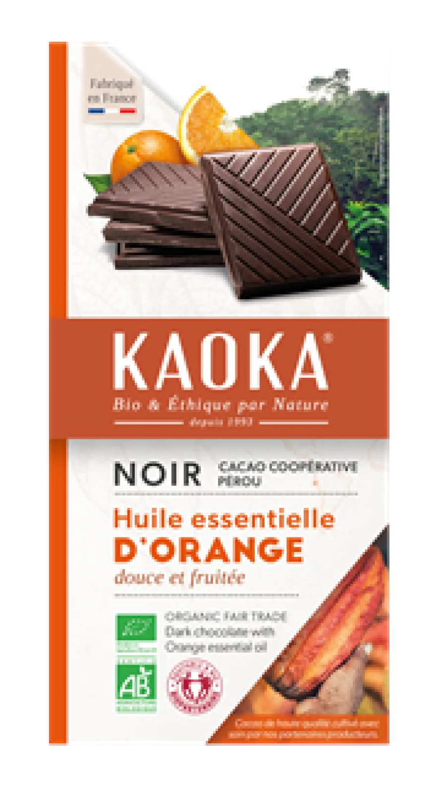Kaoka Chocolade Puur 55% met Sinaasappel Bio (100 gr)