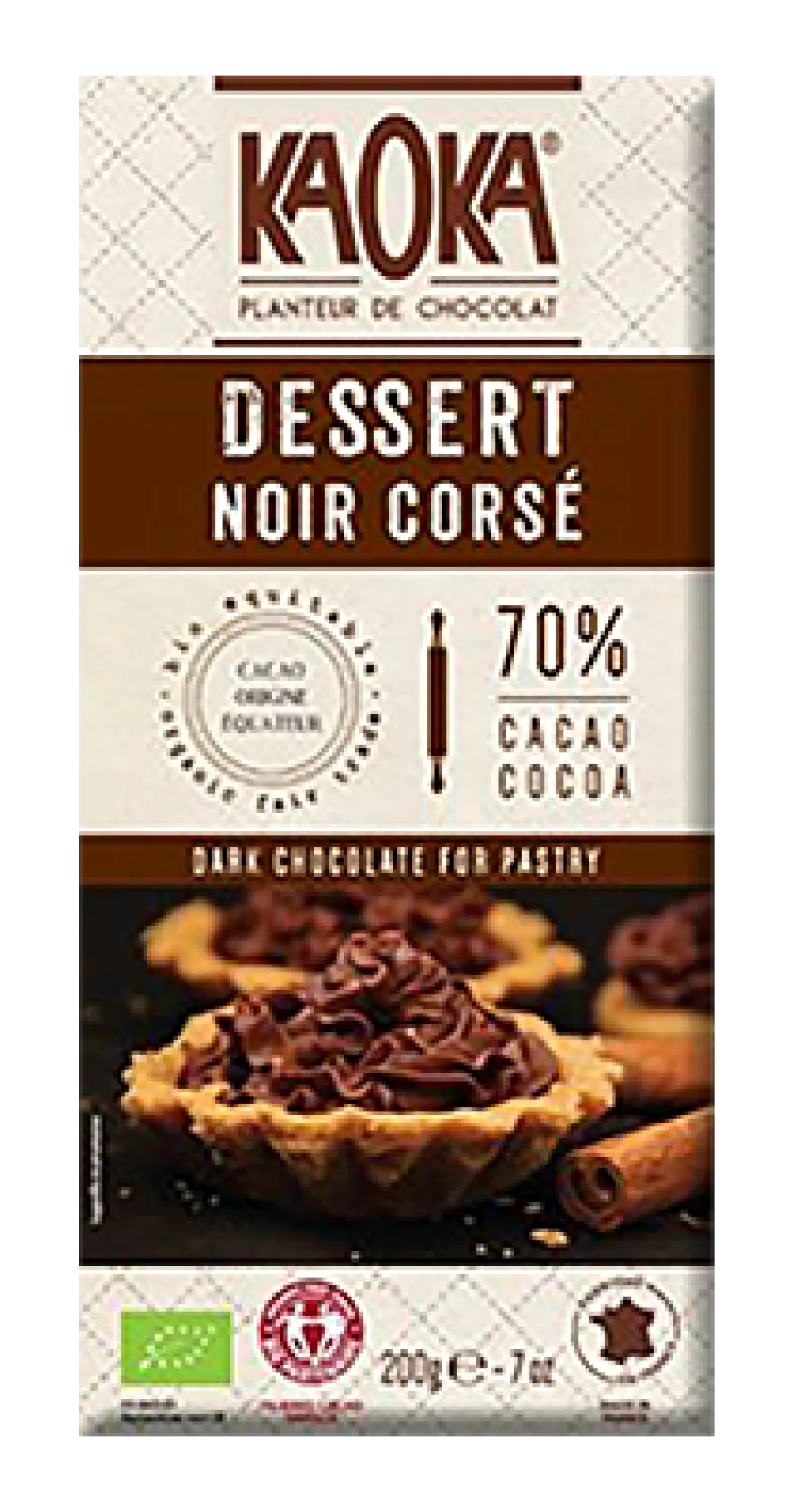 Kaoka Chocolade Puur 72% voor Desserts Bio (200 gr)