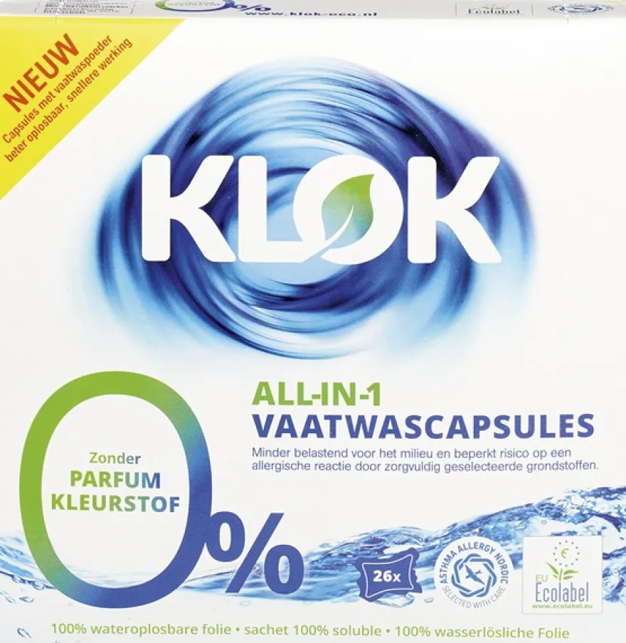 Klok Vaatwascapsules All-In-1 (26 stuks)