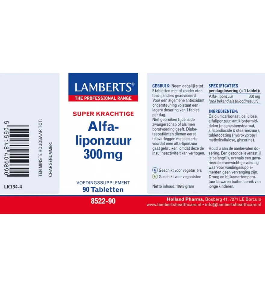 Lamberts Alfa Liponzuur 300Mg (90 tabletten)