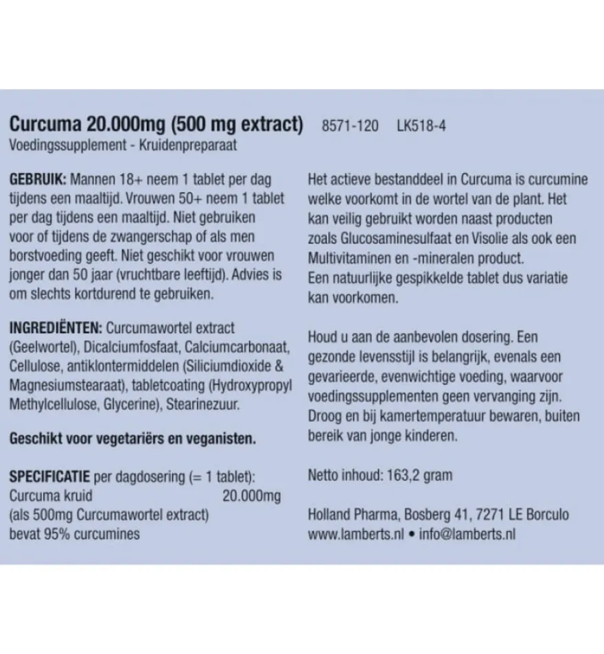 Lamberts Curcuma 20.000mg (120 tabletten)