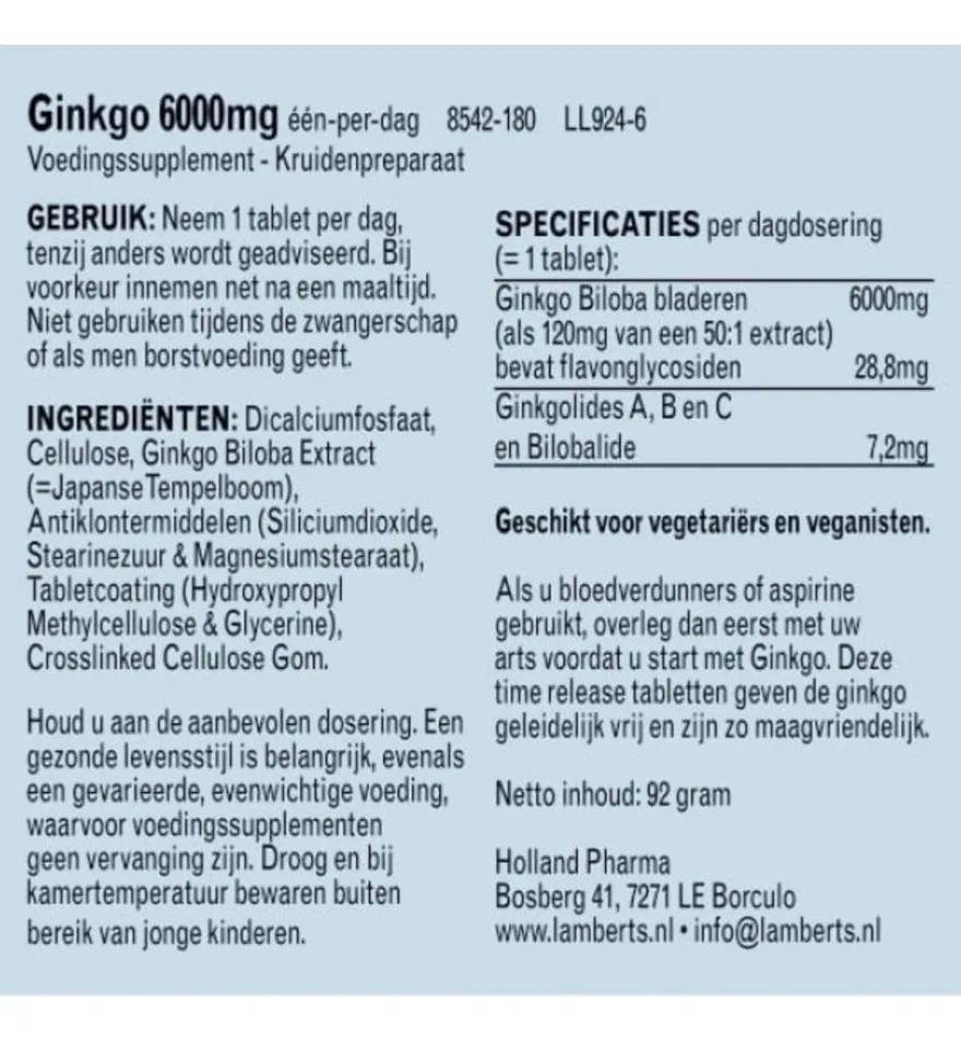 Lamberts Ginkgo 6000 (180 tabletten)