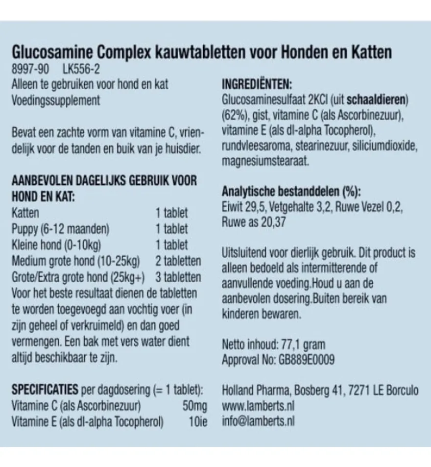Lamberts Glucosamine Voor Hond En Kat (90 Kauwtabletten)
