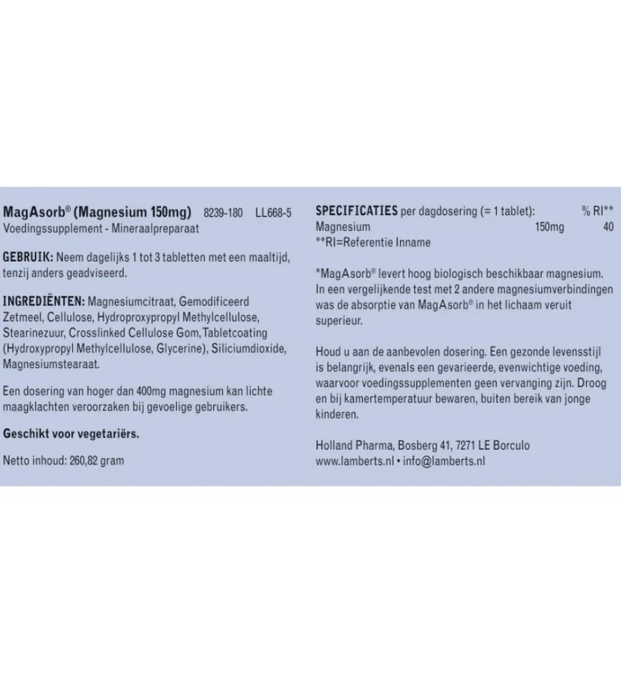 Lamberts MagAsorb (180 tabletten)