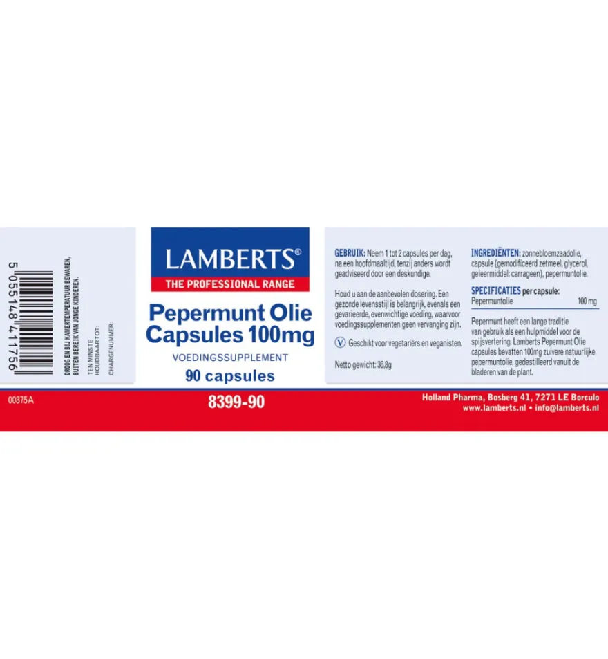 Lamberts Pepermuntolie 100Mg (90 vega capsules)