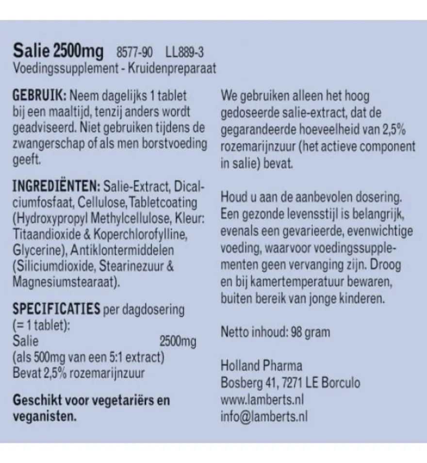Lamberts Salie (90 tabletten)