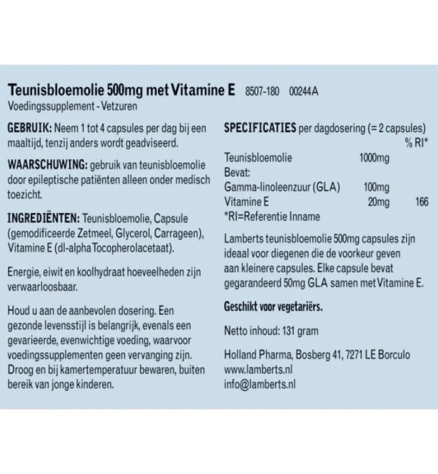 Lamberts Teunisbloemolie 500mg (180 vega capsules)