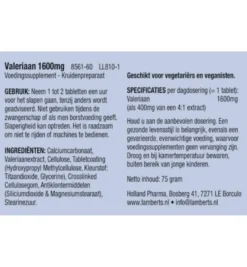 Lamberts Valeriaan 1600mg (60 tabletten)