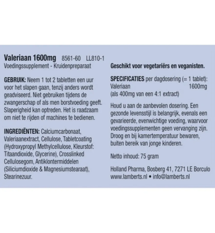 Lamberts Valeriaan 1600mg (60 tabletten)