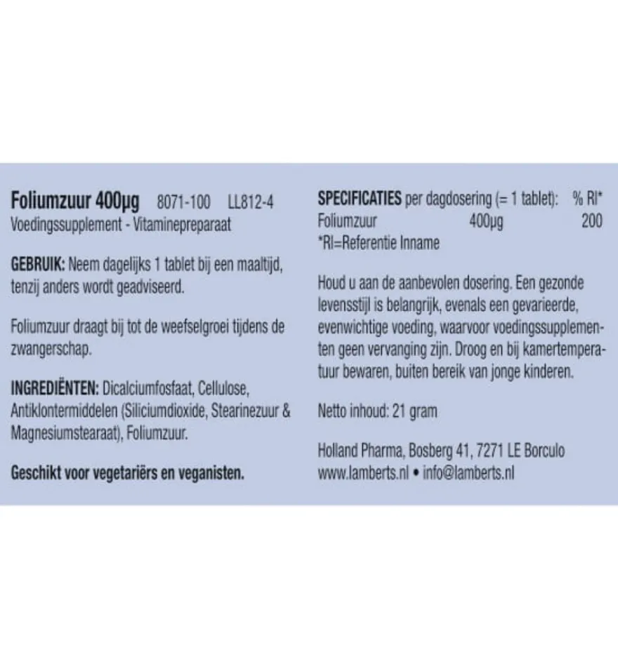 Lamberts Vitamine B11 400mcg (100 tabletten)