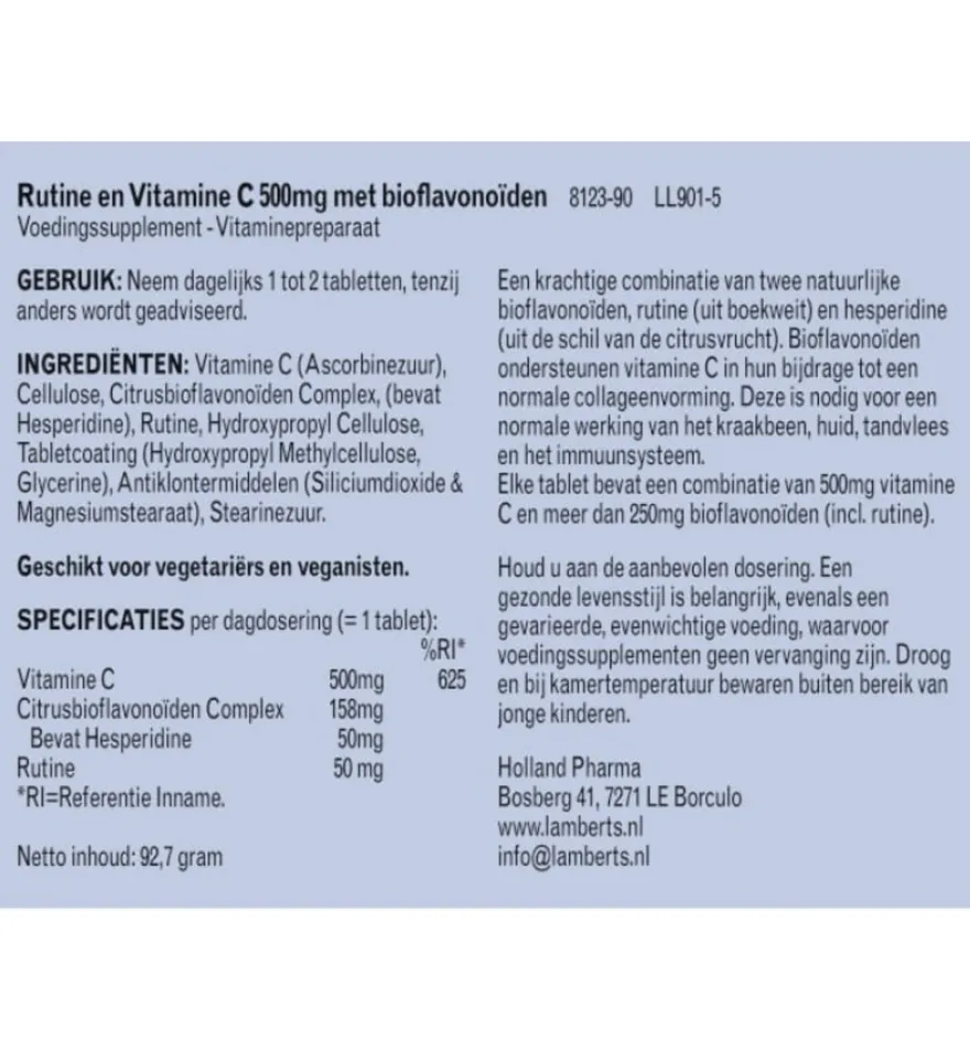 Lamberts Vitamine C 500mg rutine & bioflavonoiden (90 tabletten)