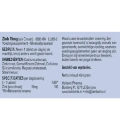 Lamberts Zink citraat 15mg (180 tabletten)