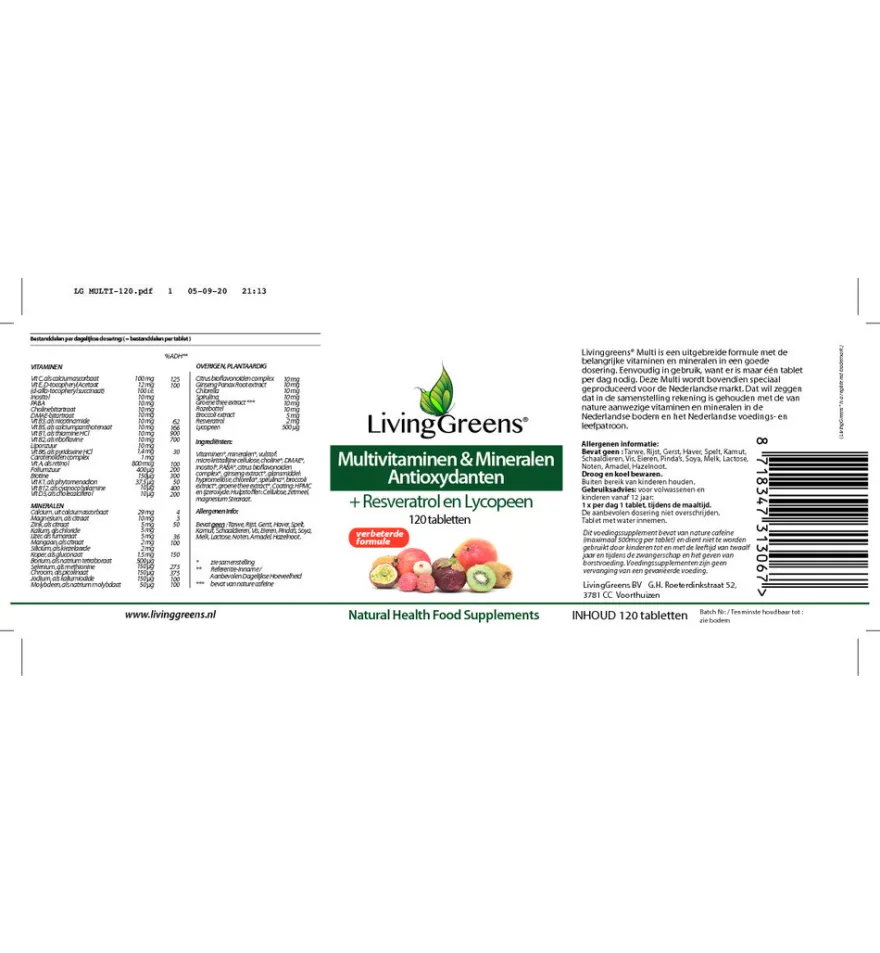 Livinggreens Multi Vitaminen & Mineralen Antioxidant (120 Tabletten)