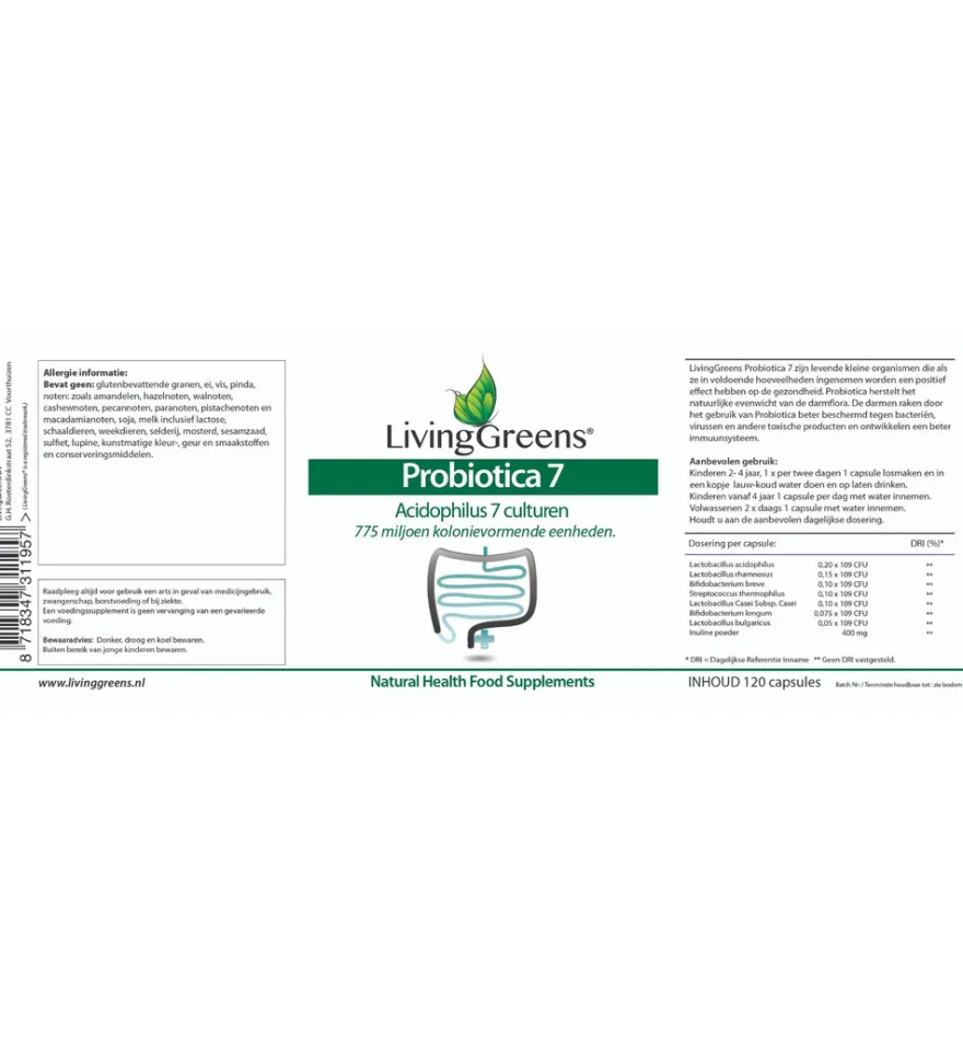 Livinggreens Probiotica Acidophilus 7 Culturen (120 capsules)