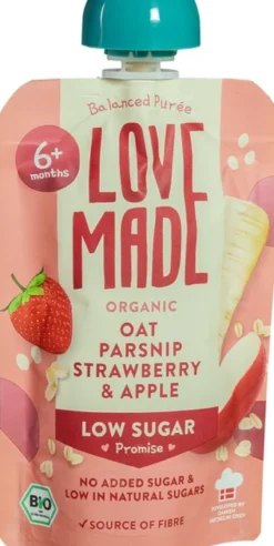 Lovemade Knijpzakje Haver Pastinaak Aardbei Appel 6+ Mnd (100 gr)