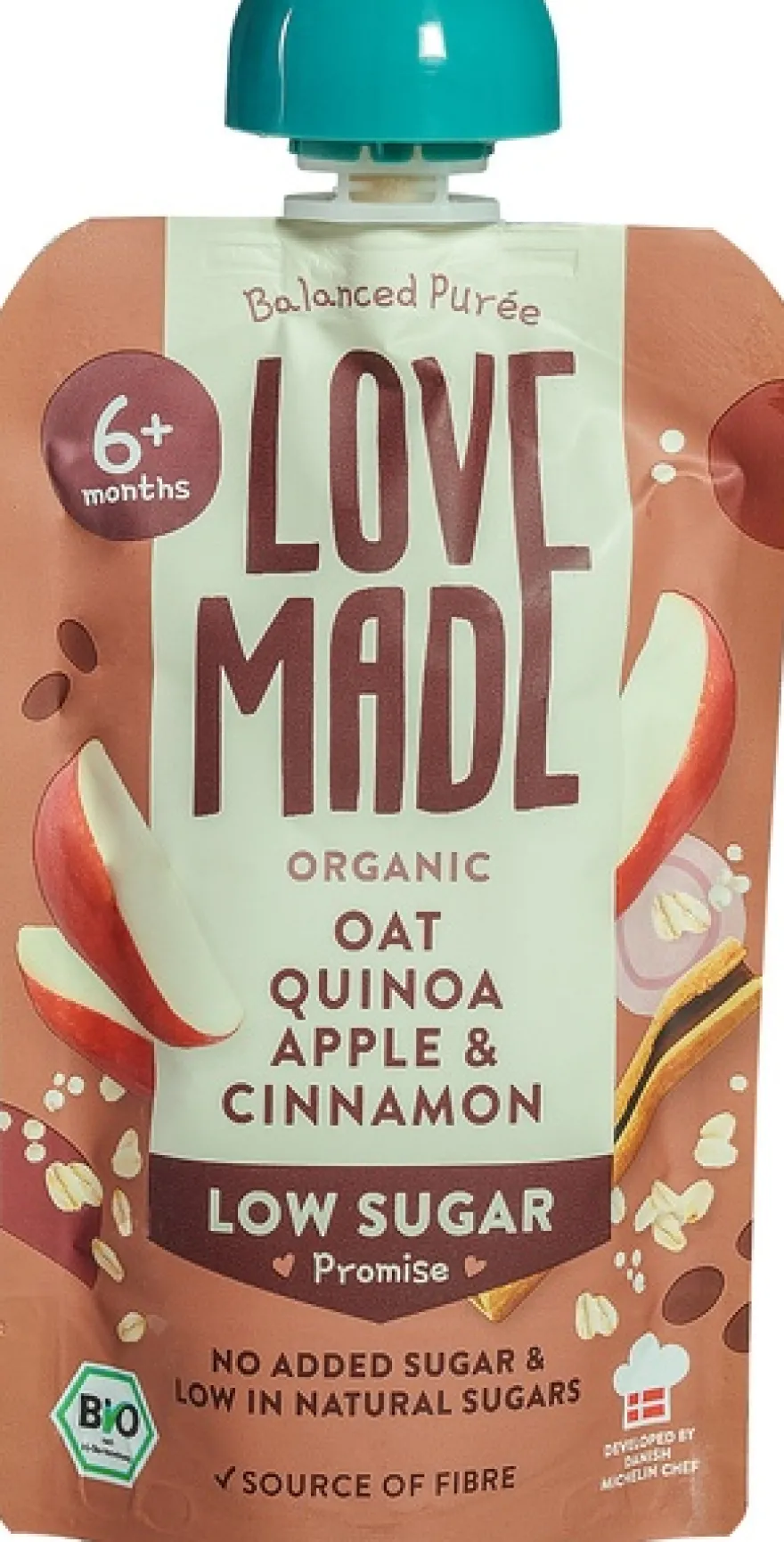 Lovemade Knijpzakje Haver Quinoa Appel Kaneel 6+ Mnd (100 gr)