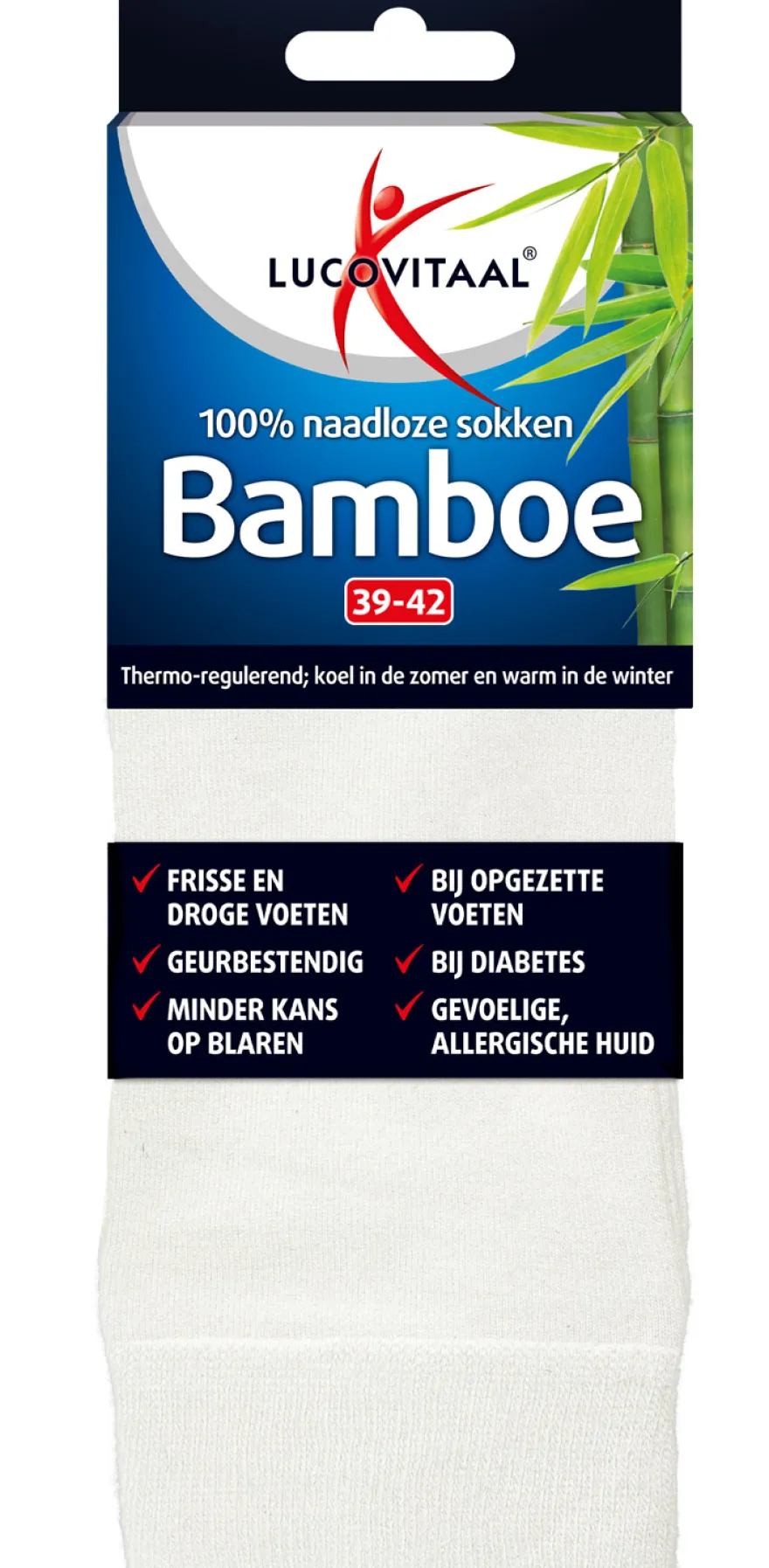 Lucovitaal Bamboe Lange Sokken Wit 39-42 (1 paar)