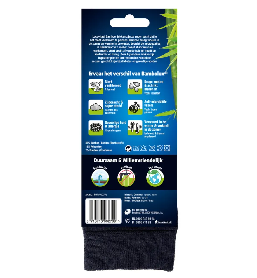 Lucovitaal Bamboe Lange Sokken Blauw 35-38 (1 paar)