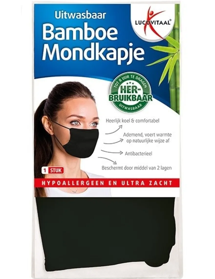 Lucovitaal Bamboe Mondkapje Zwart (1 stuk)