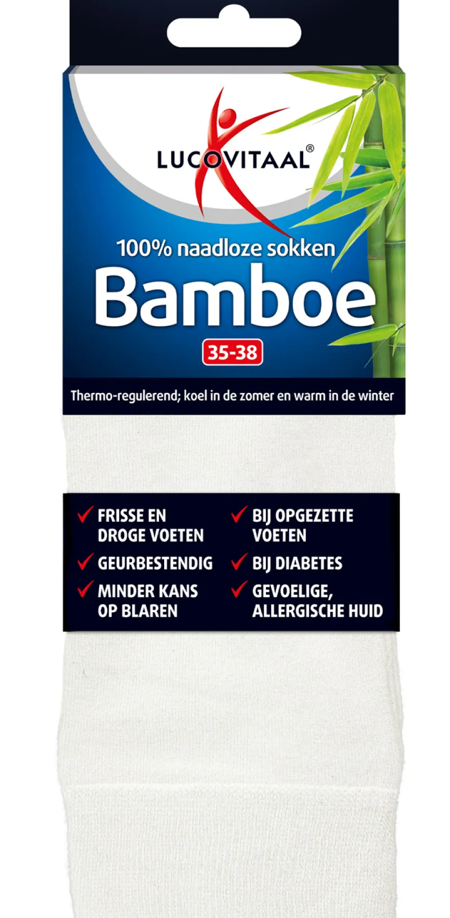 Lucovitaal Bamboe Sok Lang Wit 35-38 (1 paar)