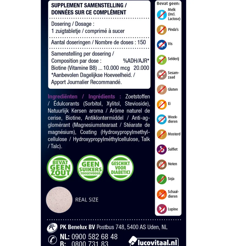 Lucovitaal Biotine 10.000mcg Forte (150 zuigtabletten)