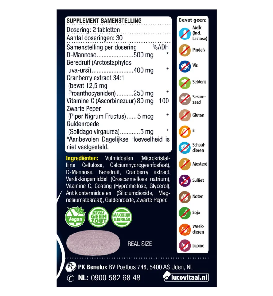 Lucovitaal D-Mannose Cranberry (60 tabletten)
