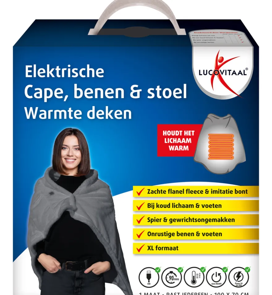 Lucovitaal Elektrische Cape, Benen & Stoel Warmte Deken (1 stuk)