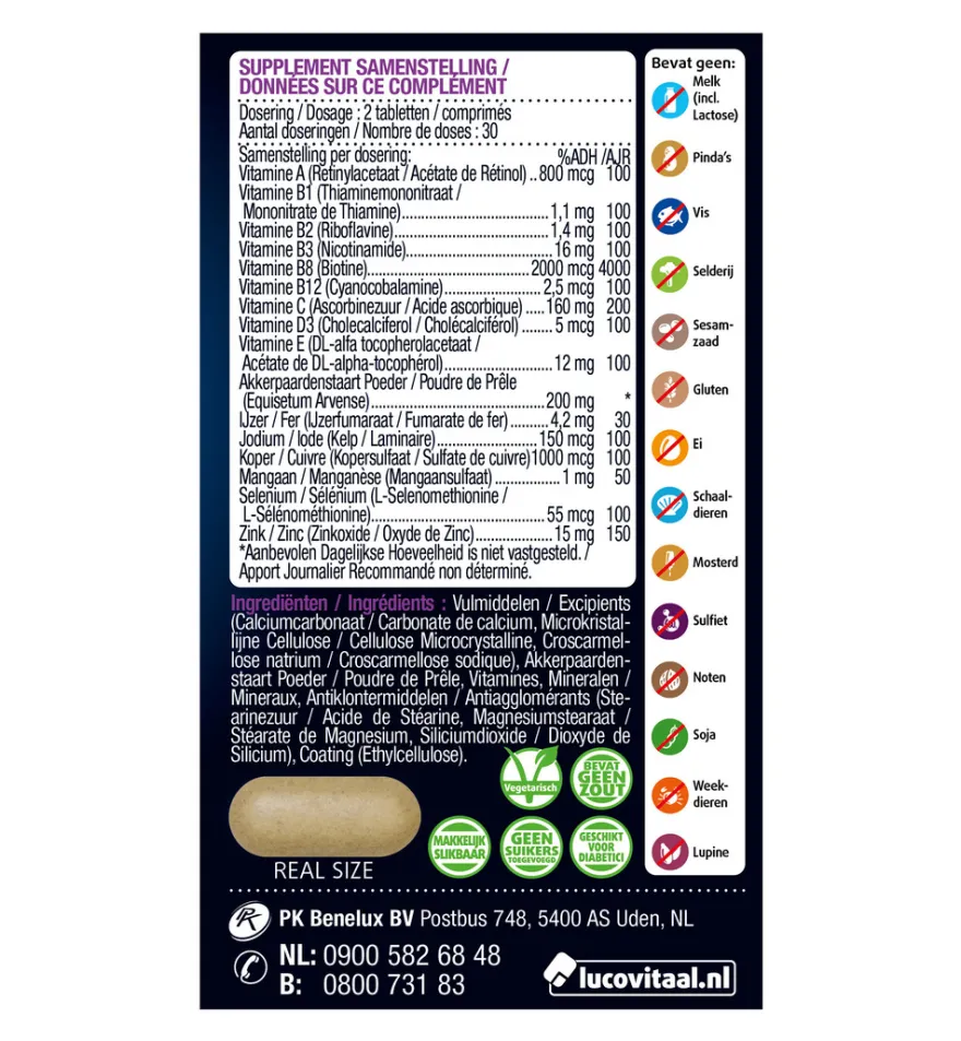 Lucovitaal Huid, Haar & Nagels met Biotine (60 tabletten)