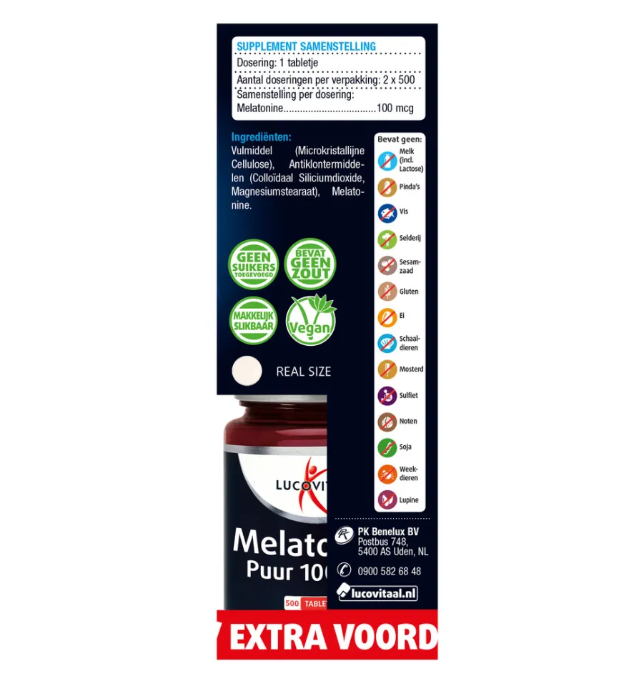 Lucovitaal Melatonine Puur 100mcg Duopack (2×500 tabletten)