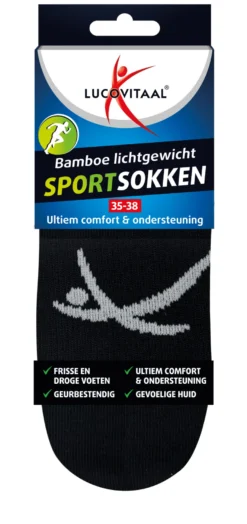 Lucovitaal Sportsok Bamboe 35-38 zwart (1 paar)