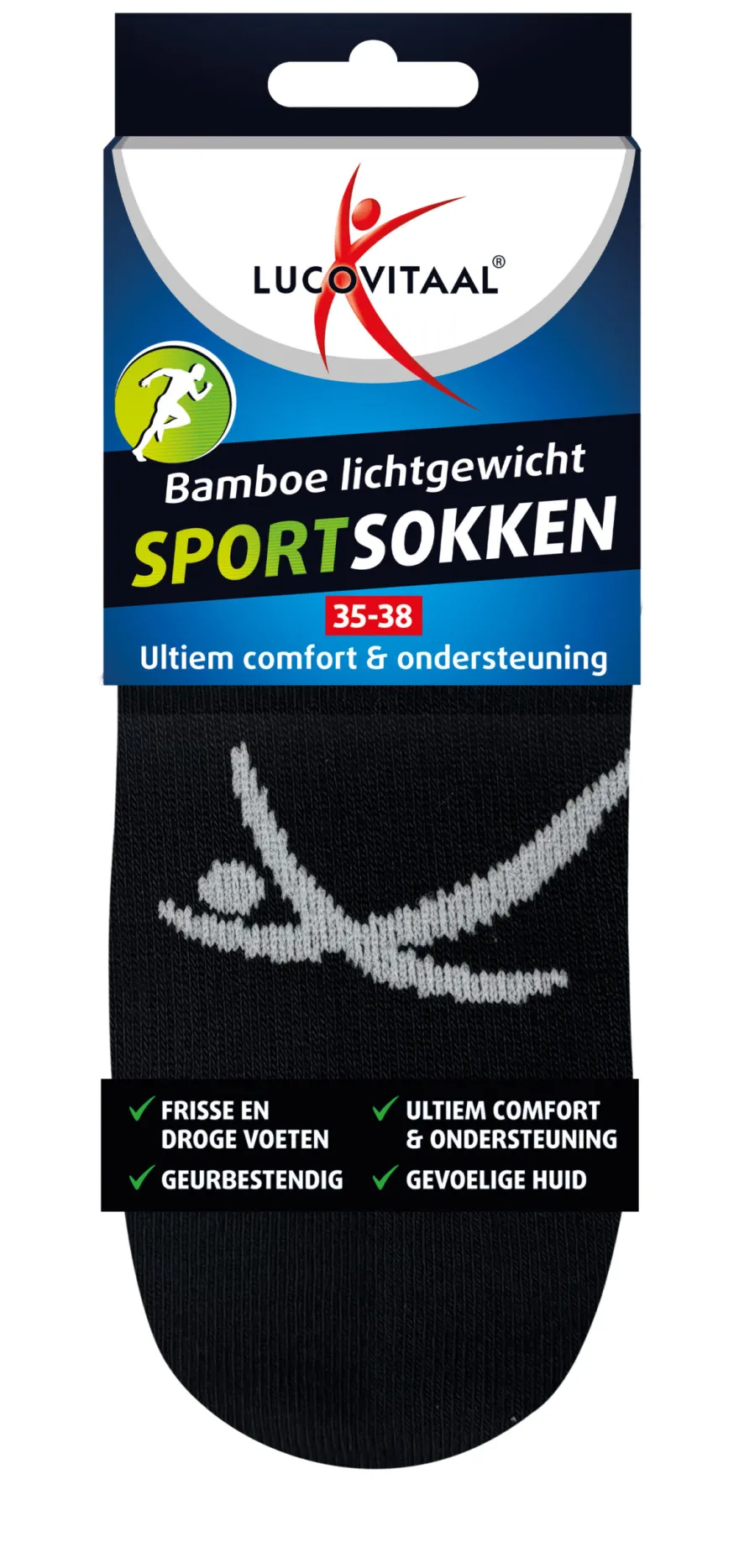 Lucovitaal Sportsok Bamboe 35-38 zwart (1 paar)