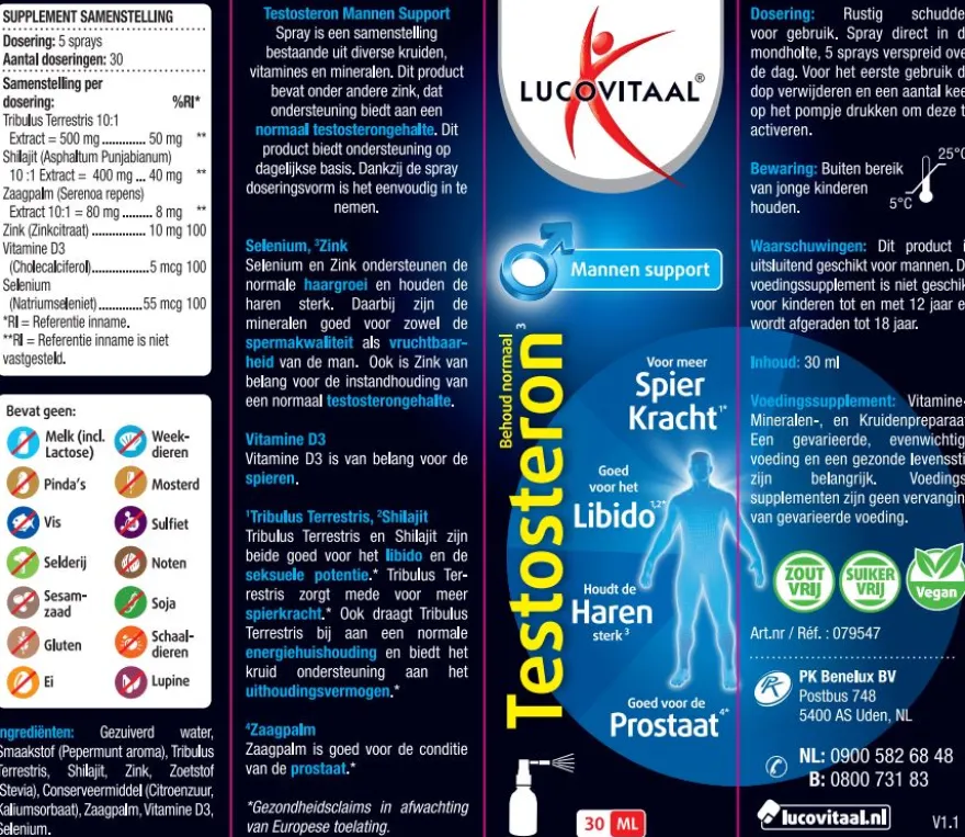 Lucovitaal Testosteron Mannen Support Spray (30 ml)