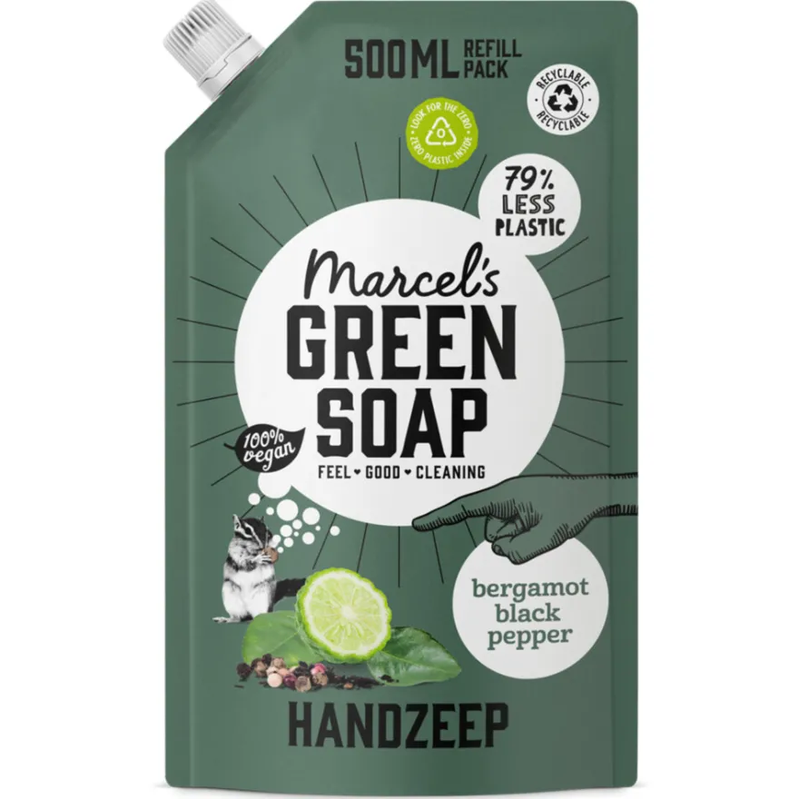 Marcel’s Green Soap Handzeep Bergamot & Black Pepper Navulling (500 ml)