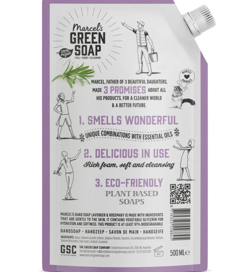 Marcel’s Green Soap Handzeep lavendel & rozemarijn navul (500 ml)