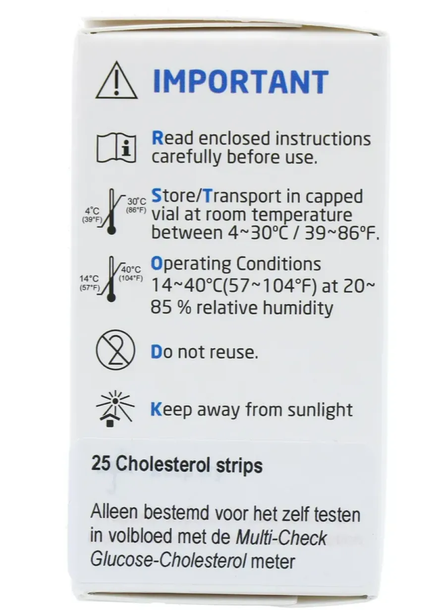Multicheck Glucose & Cholesterol Teststrips (25 stuks)