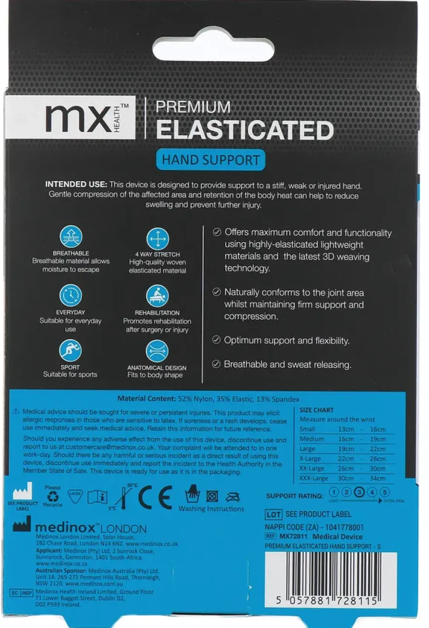 Mx Health Premium Elasticated Hand Support S (1 stuk)
